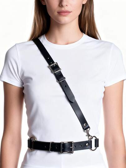 1 Pc Unisex Fashion Belt PU Leather Punk Style Single Shoulder Waist Belt Gothic Fetish Clothing Belt Accessories For Men And Women