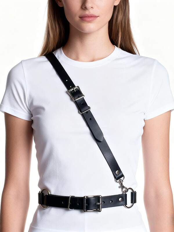 1 Pc Unisex Fashion Belt PU Leather Punk Style Single Shoulder Waist Belt Gothic Fetish Clothing Belt Accessories For Men And Women