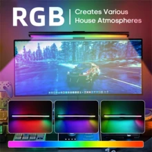 1条LED显示屏灯条，屏幕安装式台灯，亮度可调，阅读灯，USB供电，电脑办公护眼灯，适用于游戏和家庭办公环境，冷白光、暖白光、中性白光可选，桌面游戏氛围灯 - RGB+三色調光 - 查看 2