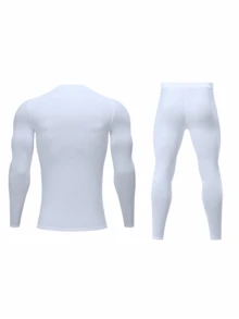 Conjunto de ropa interior térmica blanca para hombre con cuello redondo, forro polar, ajustada y cómoda, aislamiento para el frío del invierno, cálida para actividades al aire libre como esquiar, elástica para otoño e invierno, un regalo ideal