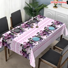 1/20件装春季桌布，玫瑰花卉图案，紫色和粉色设计，涤纶面料，适用于家庭厨房、户外花园派对装饰、礼品、家居装饰、春季装饰 - 彩色 - 查看 13