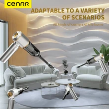 CENRR 16000PA 大吸力手持式车载吸尘器，100W 无刷电机，电池电量显示，便携式无线吸尘器，四合一，适用于汽车和家庭，电池续航时间 0.2 小时，功率 0-200W，噪音 80dB，USB 充电，最大电压 36V，0.2L 集尘杯，塑料机身 - 灰色 - 查看 7