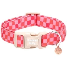Lionheart Glory Dog Collar, Soft Adjustable Plastic Buckle, Pink Plaid Pattern, Suitable For Dogs, Puppies, Boys & Girls, Spring Holiday Pet Collar - Watermelon Pink - View 1