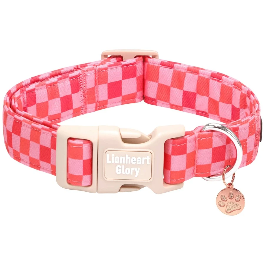 Lionheart Glory Dog Collar, Soft Adjustable Plastic Buckle, Pink Plaid Pattern, Suitable For Dogs, Puppies, Boys & Girls, Spring Holiday Pet Collar - Watermelon Pink - View 1