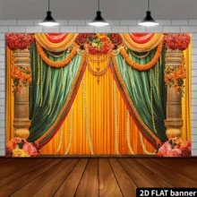 2D平面，1件套排灯节祭祀照片背景布，适用于杜尔迦女神节、传统祭祀台等场合。 - 彩色 - 查看 4