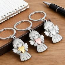 Cute Angel Keychain Love Girl Angel Security Guardian Smile Angel Keychain Guardian Angel Heart Hug Bag Personalized And Commemorative Accessories Ideal Gift For Drivers To Women Perfect ,Valentine's Day Gift Saint Wings Metal Bag Luggage Keychain - Golden Heart - View 7