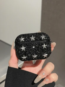 1个纯色全钻星形PC材质蓝牙耳机保护硬壳，兼容苹果1/2/3/4/Pro/Pro2，闪亮水钻奢华风格 - 黑色 - 查看 7