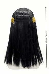 埃及艳后克利奥帕特拉角色扮演假发，12英寸女士直发黑色合成假发，带刘海，耐热搭扣网帽，名人主题万圣节服装假发 - 黑色 - 查看 8