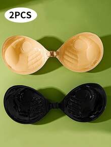 2/1pc Adhesive 3cm Thick Push Up Bra, Backless Strapless Invisible Bra, Reusable Bust Enhancer - Multicolor - View 2