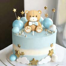 LaVenty Decoración para tarta de oso de lavanda, decoración para tarta de revelación de género, decoración para tarta de oso, decoración para tarta de cumpleaños de revelación de género - Azul - Ver 4