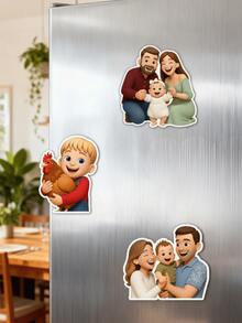 1/3/5pcs, Personalized Photo Fridge Magnets ,Perfect Gift For Home Decor ,Print Your Family Photo On Fridge Magnet,Custom Cartoon Magnet With Personalized Photo To Illustrated Character, Printing On Synthetic Paper Fridge DecorDecoration