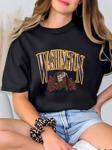 Womens Vintage Ncaa Rose Bowl Washington Huskies Hoodie Rose Bowl Hooded Sweater Washington Huskies Pullover Hoodie Washington Huskies Logo Print T-Shirt - màu đen - Xem 1