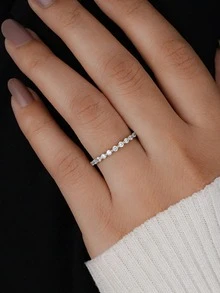 1 pieza Anillo de boda de eternidad con diamantes de imitación redondos de 1.5-2-2.5mm, anillo de eternidad parcial, anillo apilable de media circunferencia con diamantes de imitación, anillo de boda solitario con engaste de garra - diamante redondo - Ver 7