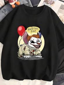 Disneyss Cartoon Lilo &Amp; Stitch Graphic Printed T-Shirt Fashion Men Casual Short Sleeve Streetwear Tees Summer O-Neck T Shirt - Black - View 1