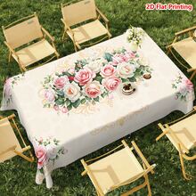 1/20pcs Spring Tablecloth, Floral Rose Pattern, Polyester Material, Elegant Retro Style, Suitable For Home, Kitchen, Outdoor Garden Party Decor, Great Gift And Ideal Choice For Spring Home Decoration - Multicolor - View 2