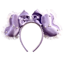 Wu Pistilure Fashionable Pearl Heart-Shaped Ear Headband, Lace Bow Hairband Headpiece, For Birthday Party, Valentine's Day, Costume Play, Women - Multicolor - View 14