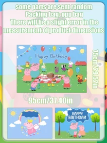 Peppa Pig Bottom de aniversário com tema de porco cartoon, itens de decoração de festa, itens de decoração de quarto e criado-mudo - Multicolorido - Visão 3