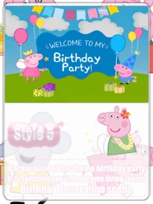 Peppa Pig Cenário de decoração com tema de desenho animado para o pano de Bottom do banner de aniversário - Multicolorido - Visão 13