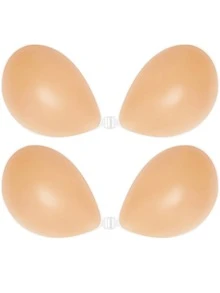 2件装可重复使用的无肩带聚拢文胸，配有无缝、隐形、自粘式乳贴。防滑无缝设计，适合各种场合。 - 杏色 - 查看 13