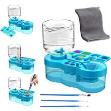 Paint Brush Cleaner Tool, Washing My Brush, Water Cycle Watercolor Brushes Rinser With Holder And Palette, Laboratory Tube Cleaning Brush, Three Paintbrushes,Equipped With Cleaning Cloth, Brushes Rinser Dispenser, Painting Art Supplies Stuff For Artist Beginner - 藍色 - 查看 1