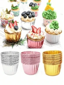 50pcs/Set Round Paper Cupcake And Muffin Baking Cups, 9 Assorted Colors, Make Baking Easier, Heat-Resistant Oil-Proof Aluminum Foil Baking Cups, Suitable For Weddings, Parties, Valentine's Day, Christmas, Halloween, Easter, Thanksgiving, Holiday Baking Supplies, Decorative Cupcake Liners. - Brown - View 8