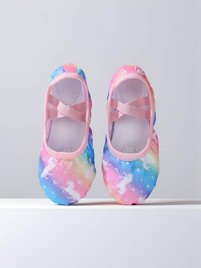 1 par barnmode med stjärn- och ponnymönster och mjuk botten för inomhusdans, kaninsnörning, bekvämt foder, smutsavvisande och slitstarka yogaträningsskor för inomhusbalett för barn