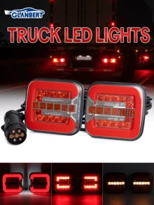 GLANBERT 1套拖车尾灯套件,7线束套件,带卡车侧灯条,红/黄/白透镜带反光片,12V高亮度拖车尾灯,转向信号警示灯,适用于拖车、卡车、房车 - 1拖2 - 查看 9