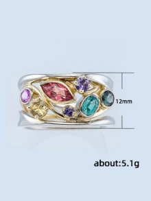 1pc Fashion Crystal Quartz Ion Ring, Therapeutic, Slimming, Lymphatic Drainage, Minimalist Jewelry, Asymmetric Geometric Design Multi-Color Gemstone Multi-Layer Colorful Ring, Jewelry Photography, Proposal Ceremony, Wedding Supplies, Jewelry Store Display - Red Jewelry Box - View 5