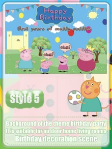 Peppa Pig Bottom de aniversário com tema de porco cartoon, itens de decoração de festa, itens de decoração de quarto e criado-mudo - Multicolorido - Visão 15