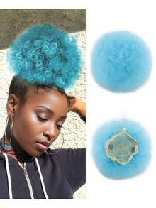 Perucă sintetică creț Afro, cu coadă de cal, cu extensii, fibră de înaltă temperatură, cu onduleuri scurte, cu șnur, Afro Puff, pentru femei, folosită zilnic, pentru petreceri, cosplay și cadouri de Anul Nou, negru, cafea, maro, roz, albastru, colorat, păr - Multicolor - Vizualizare 10