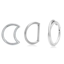 3件套朋克风G23钛金属铰链式鼻环，月亮D形，16G鼻中隔环，身体穿刺饰品，卡扣式耳骨耳钉，女士款 - 鈦合金穿孔首飾 - 查看 13