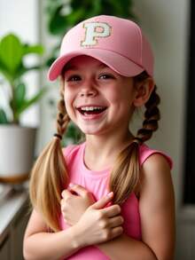 1pc Personalized 26 Letter Name Print Sun Hat Baseball Cap, Adjustable Unisex Kids Outdoor Casual Sun Protection Hat - Pink - View 3