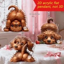 1/3pcs Cute Brown Dog 2D Acrylic Flat Hanging Decor Romantic Puppy Holding Rose Keychains Car Rearview Mirror Dog Lovers Gift Hanging Ornament Handbag Backpack Charm Aesthetic Animal Key Ring Decor Accessories - Multi-color D-shaped Keychain - View 2