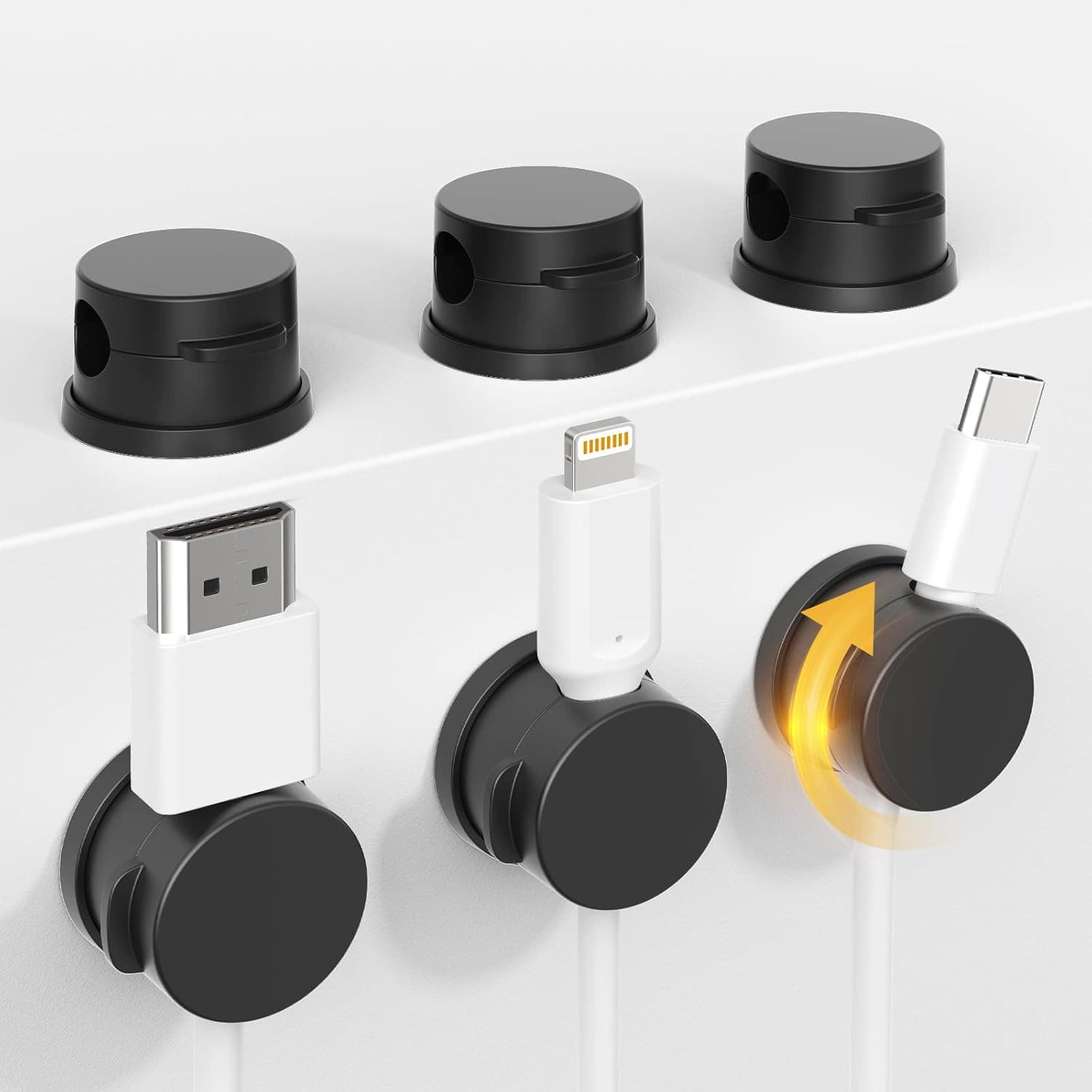 6pcs Rotating Cable Organizer, Magnetic Cable Holder, Desktop Cable Tidy, Bedside Cable Clips, Adhesive Cable Clips, Car & Home Office Cable Management Clips (Black, White) - Multicolor - View 1