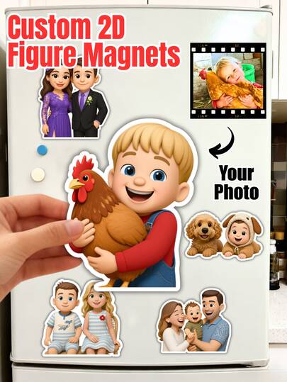 1/3/5pcs, Personalized Photo Fridge Magnets ,Perfect Gift For Home Decor ,Print Your Family Photo On Fridge Magnet,Custom Cartoon Magnet With Personalized Photo To Illustrated Character, Printing On Synthetic Paper Fridge DecorDecoration