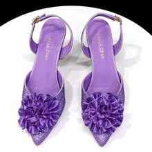 Venus Chan Elegant Light Purple Rose Floral Rhinestone Pointed Toe High Heels, Matching Color Sandals And Handbag Set - Perfect For Women's Fashion, Parties And Weddings - Mauve Purple - View 4