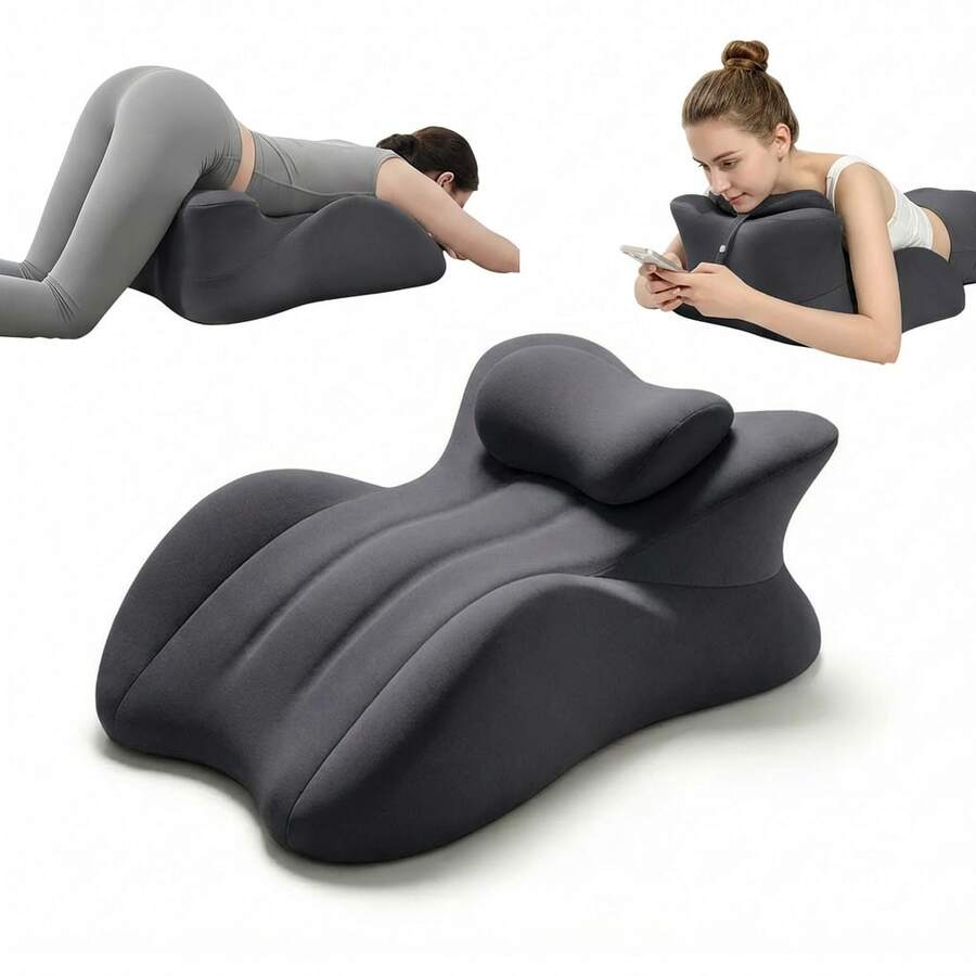 Prone Pillow Memory Foam Body Pillow, Ergonomic Wedge Pillow For Bed Pillows & Sofa, Comfortable Reading Pillow For Prone Lying, Sitting Support & Leg Elevation, Removable & Easy-Care Cover - Màu xám đen - Xem 1