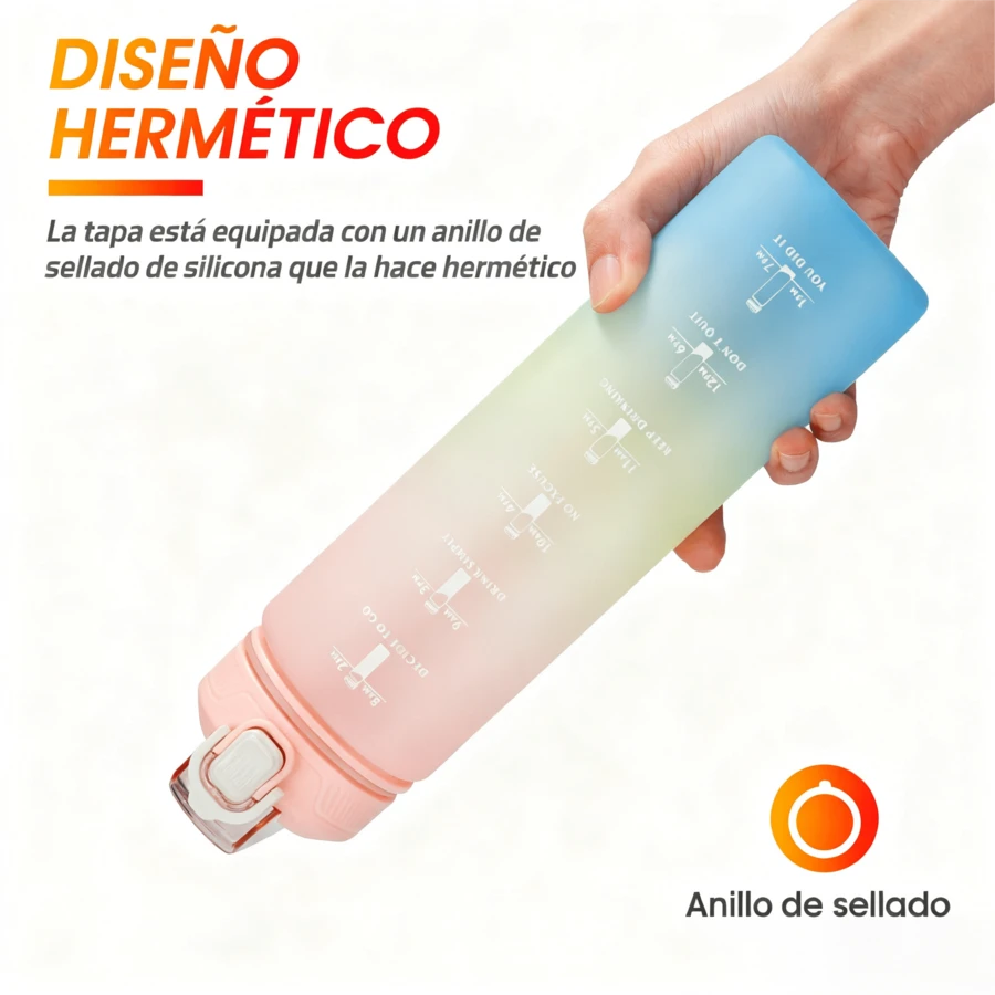YC-HOGAR Botella de Agua 1L Moda Deportes Al Aire Libre Antifugas Viaje Portátil Hidratación Taza Libre de BPA Duradera Ligera Ecológica Aventura Fitness - Rosa Pálido - Ver 1