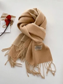 1pc Reversible Solid Color Thick Faux Cashmere Versatile Neck Warmer Scarf, Suitable For Autumn/Winter - Camel - View 1