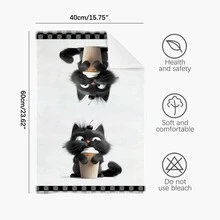 2 piezas Toallas de cocina con patrón minimalista y lindo de gato negro comiendo galletas, de material suave de poliéster, adecuadas para decoración de cocina, limpieza de cocina, decoración de fiesta festiva, artículos esenciales de cocina y baño, decoración del hogar, regalo de inauguración de casa - Multicolor - Ver 4