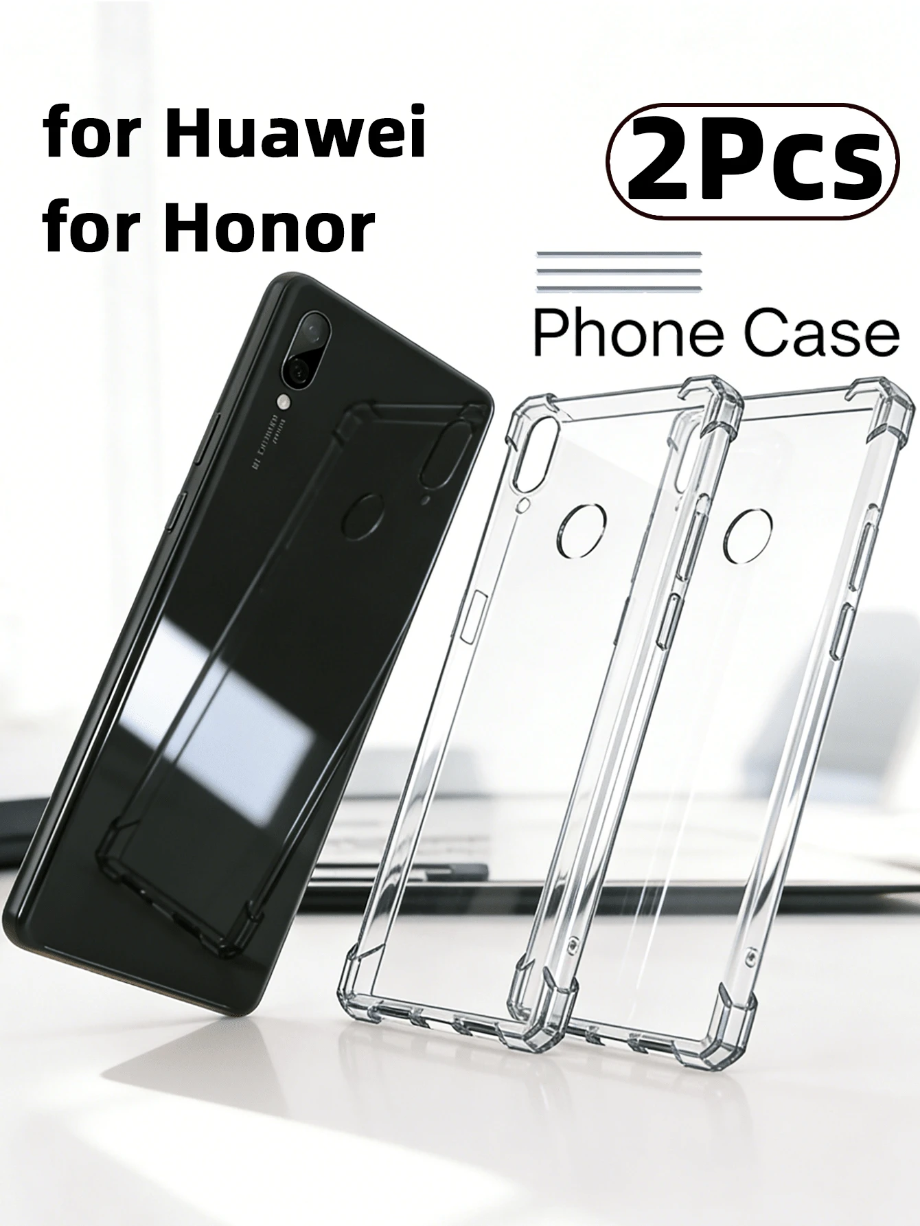 2pcs Thick Anti-Fall TPU Transparent Phone Case For Huawei And Honor, Shock-Proof High Transparency Case, Minimalist Durable Anti-Scratch Soft Cover For Huawei And Honor - Clear - View 1