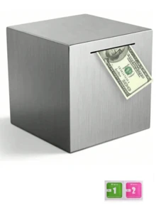 1 قطعة بنك من الفولاذ المقاوم للصدأ باللون الأسود - حل آمن للميزنة والادخار، تصميم مقاوم للتلاف - اكسسوار تخزين للمكتب للكبار