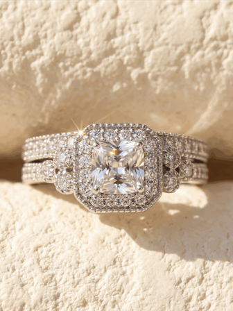 1 Set de Anillos de Doble Capa de Zirconia de Plata de Ley 925, Adecuado para Uso Diario de Mujeres, También Puede Ser Accesorio de Fiesta, Anillos de Señora de Alta Calidad, Regalo de Joyería Exquisita