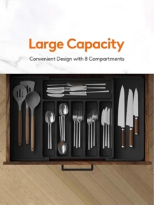 Adjustable Design: This Cutlery Organizer Features A Telescopic Design, Adapting To Various Drawer Sizes And Shapes. It Measures 13 Inches Wide When Folded And Expands Up To 22.4 Inches When Fully Extended.
Organized Cutlery Storage: The Cutlery Tray Has 6-8 Compartments, Providing Ample Storage Space For Spoons, Forks, Knives, And Other Utensils.
Sturdy And Durable: Made From High-Quality PP Material, This Kitchen Drawer Organizer Is Built To Last.
Multifunctional Use: Say Goodbye To Clutter In Your Drawers Or On Your Countertops. This Convenient Organizer Is Designed To Store A Variety Of Small Items.
Thoughtful Design: The Unique Groove Design Allows For Easy Access; The Buckle Design Ensures Smooth Sliding, Easy Adjustment, And Prevents The Dividers From Shifting. - 彩色 - 查看 4