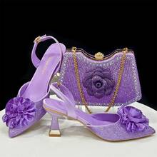 Venus Chan Elegant Light Purple Rose Floral Rhinestone Pointed Toe High Heels, Matching Color Sandals And Handbag Set - Perfect For Women's Fashion, Parties And Weddings - Mauve Purple - View 9