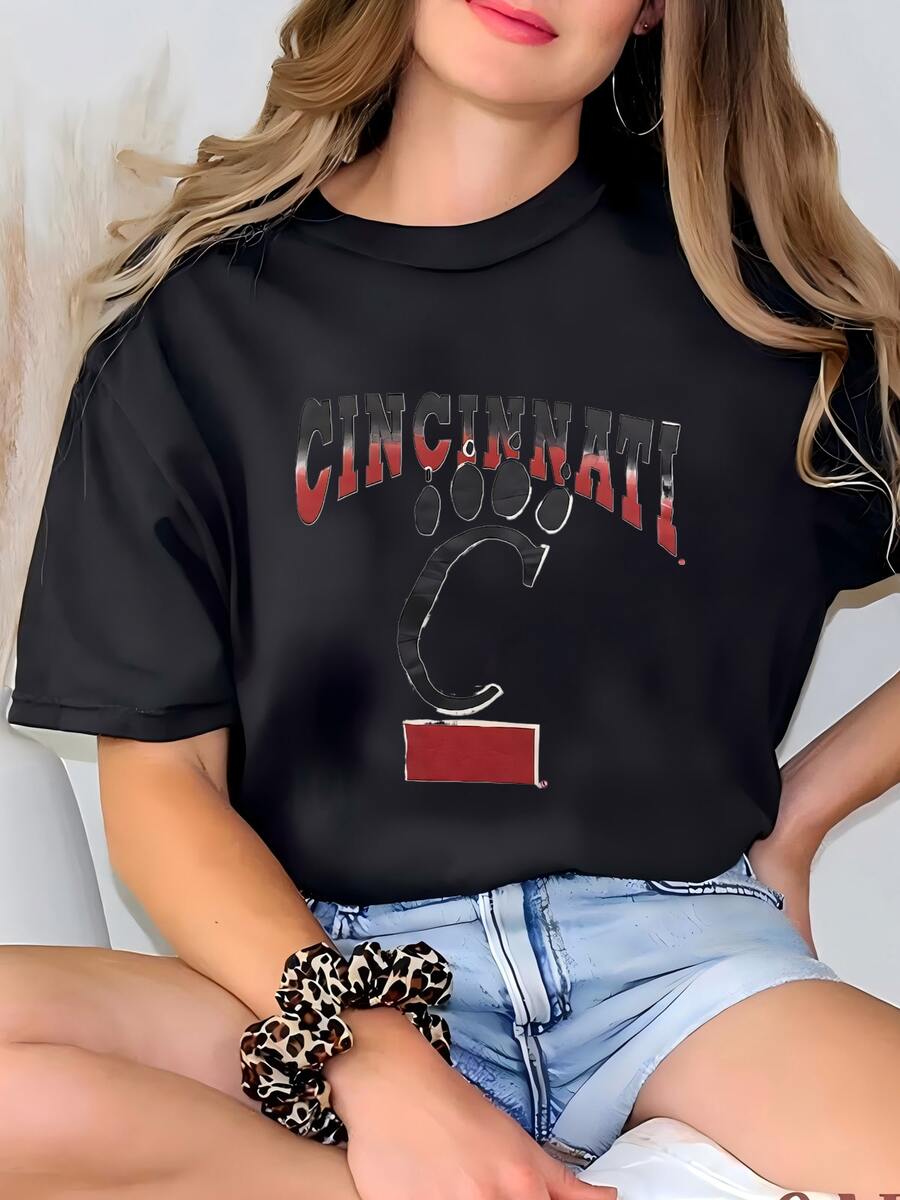 Womens Vintage Ncaa Cincinnati Bearcats Sweatshirt Cincinnati Pullover Sweater Cincinnati Crewneck Jumper Cincinnati Bearcats Logo Graphic T-Shirt - 黑色 - 查看 1