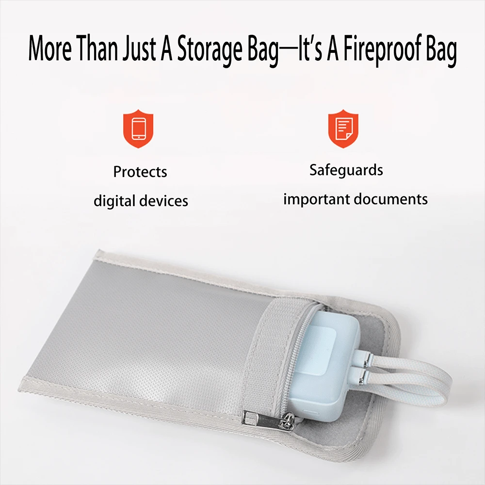 Small Electronic Explosion-Proof Storage Pouch Flame Resistant Lipo Battery Bag, Battery Charging Storage Pouch Battery Storage Bag With Zipper Closure - Durable Protective Storage Case Coin & Card Storage Pouch Suitable For Home, Office, School, Business Travel - Silver - View 1