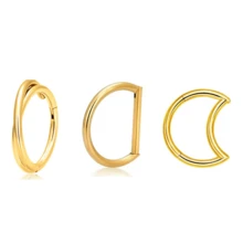 3件套朋克风G23钛金属铰链式鼻环，月亮D形，16G鼻中隔环，身体穿刺饰品，卡扣式耳骨耳钉，女士款 - 鈦合金穿孔首飾 - 查看 14