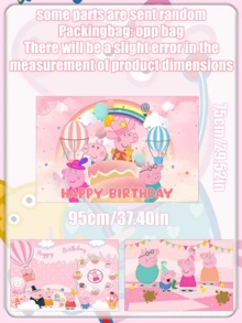 Peppa Pig Pano de Bottom com Tema de Porco Cartoon para Aniversário, Faixa de Bottom Feliz de Aniversário, Itens de Decoração para Festa de Aniversário - Multicolorido - Visão 4