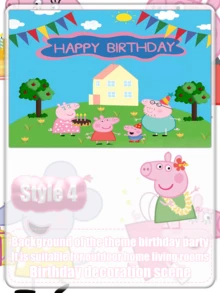 Peppa Pig Cenário de decoração com tema de desenho animado para o pano de Bottom do banner de aniversário - Multicolorido - Visão 8